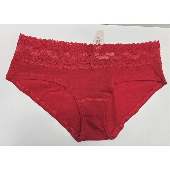 VICTORIA’S SECRET Red Soft Cotton blend Lace Low Rise Hip Hugger Panty Size S/P - Picture 1 of 5